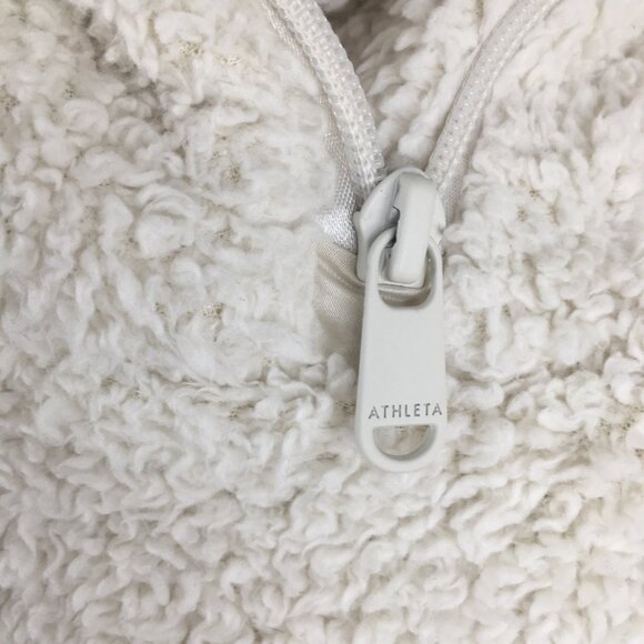 ATHLETA Ivory Asym Zip Collar Satin Trim Fur Fluffy Pullover Jacket - Picture 7 of 12